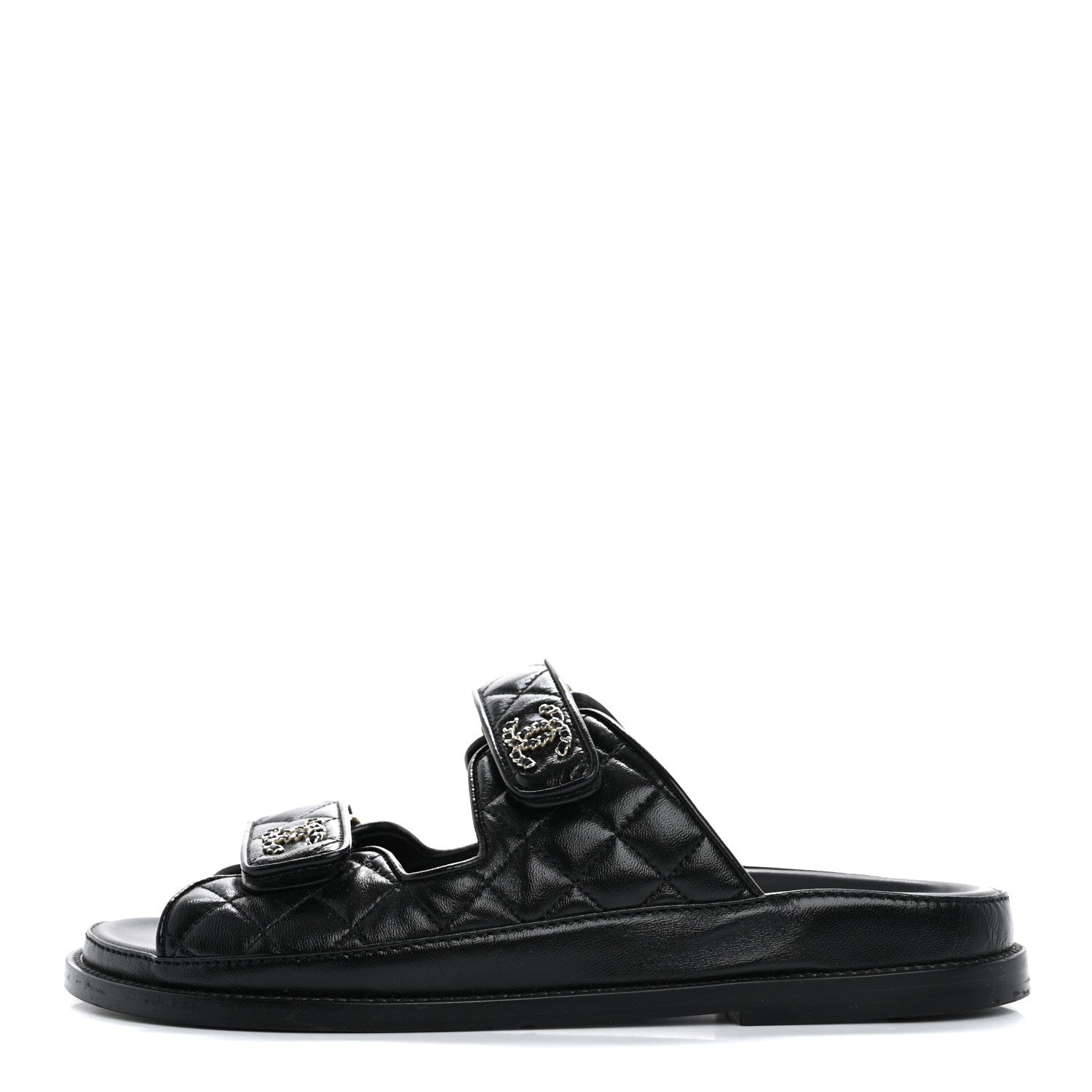 Chanel Lambskin Quilted Velcro Dad Chain CC Slide Sandals 39 Black 1 of 10