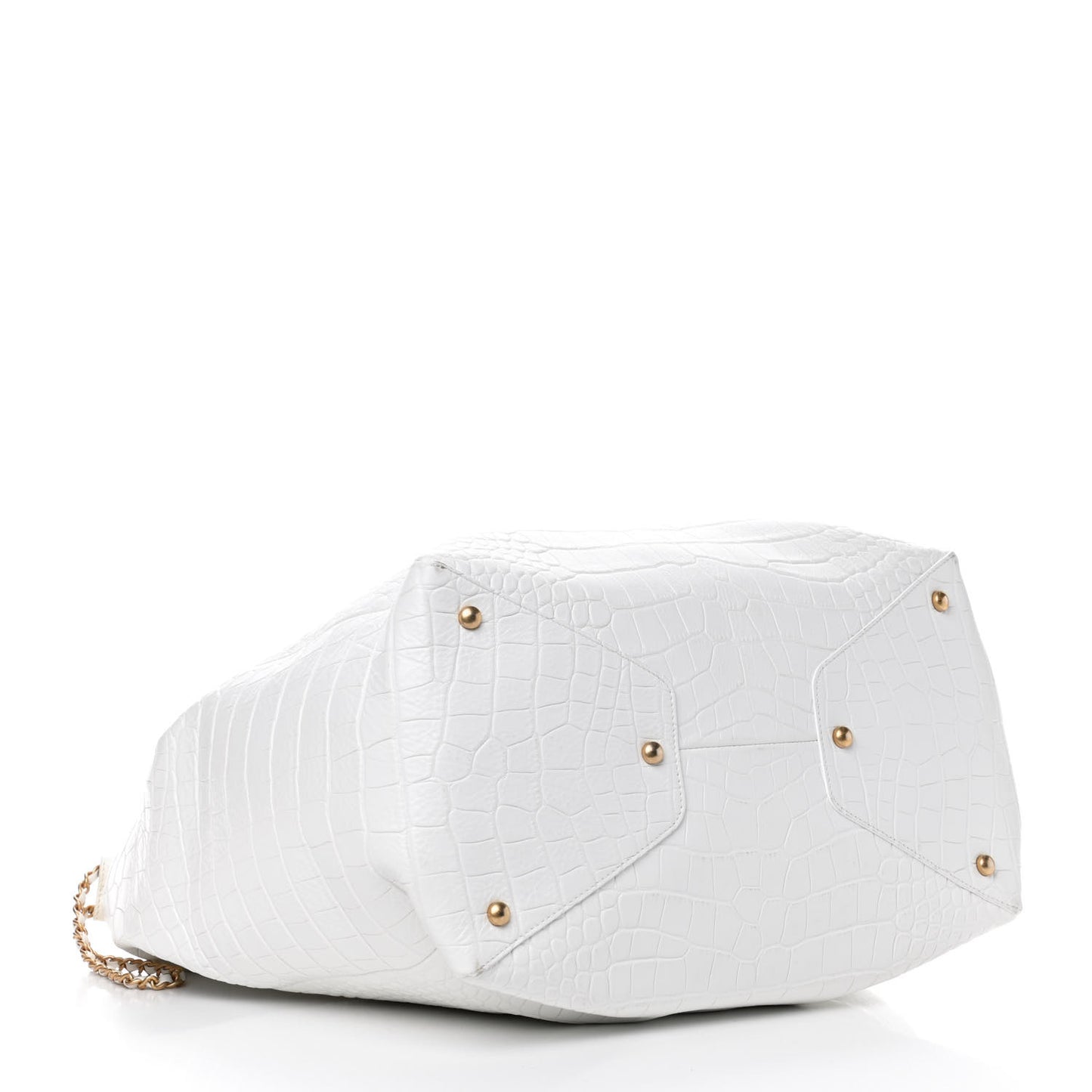 Calfskin Crocodile Embossed Large Cocodile Shopping Tote White