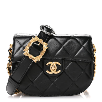 Chanel Shiny Calfskin Quilted Buckle Moon Messenger Black 1 of 10