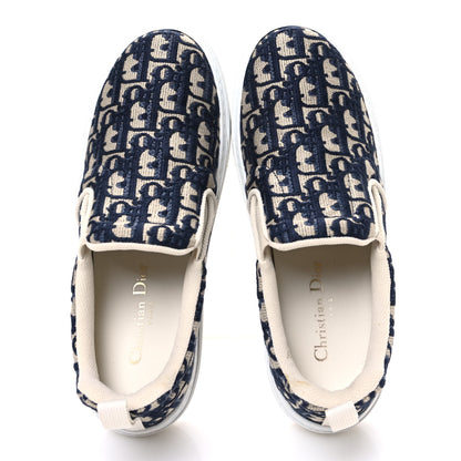 Christian Dior Canvas Oblique Embroidered Womens Solar Slip On Sneakers 38 Deep Blue 2 of 13