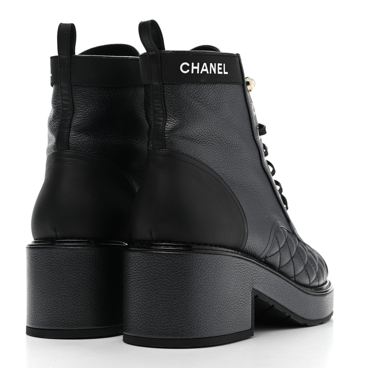 Pearly Calfskin Patent Calfskin Lace Up Combat Boots 40 Black