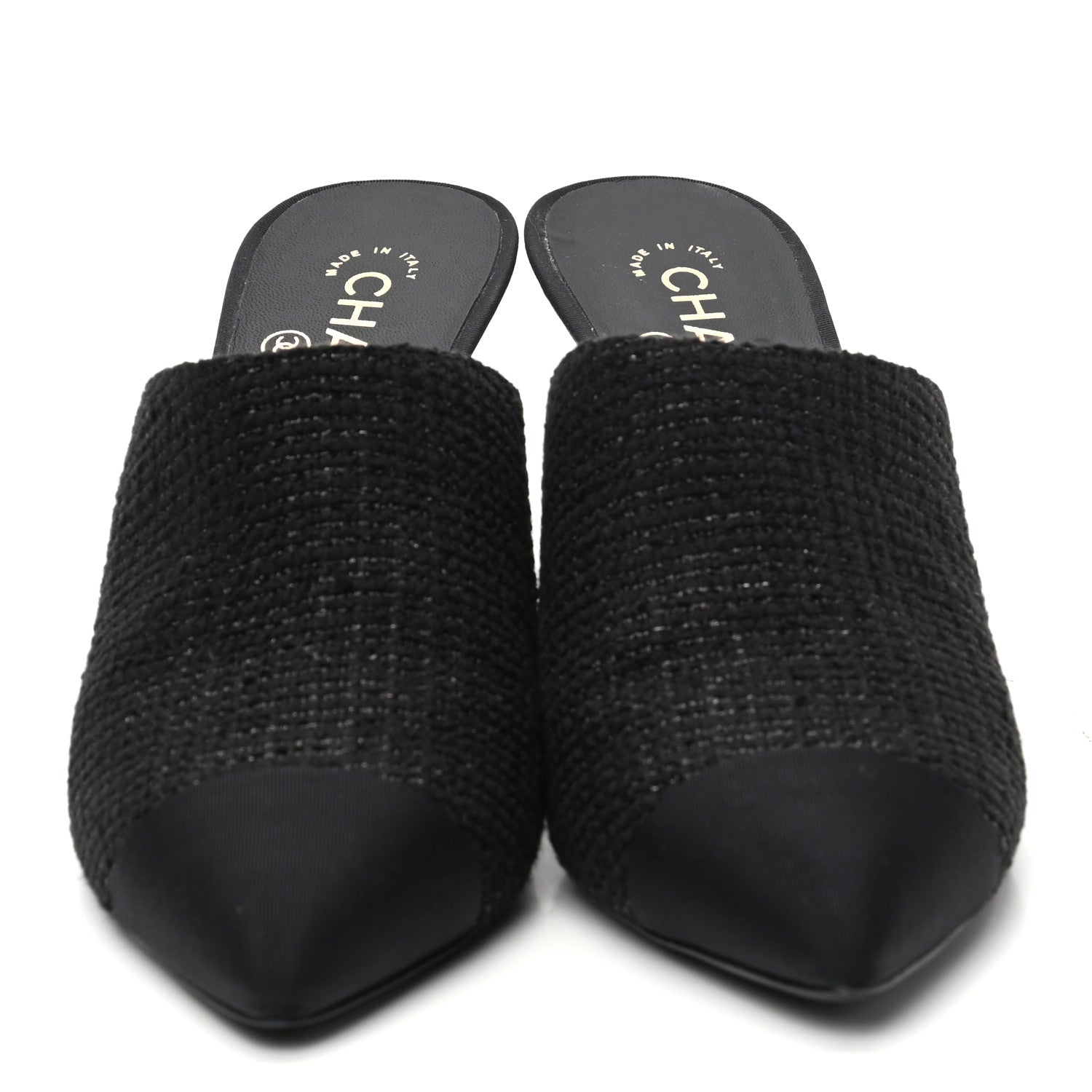 Chanel Tweed Grosgrain Cap Toe Pearl Mule 41 Black 2 of 8