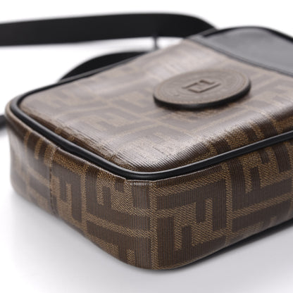 Fendi Glazed Fabric Vitello Century FF 1974 Stamp Patch Small Crossbody Messenger Mogano Panna Black 7 of 10