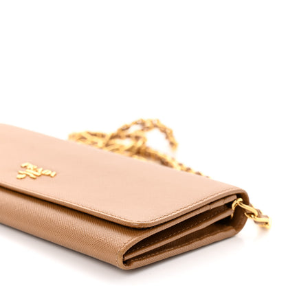 Prada Saffiano Metal Oro Chain Wallet Caramel 9 of 10
