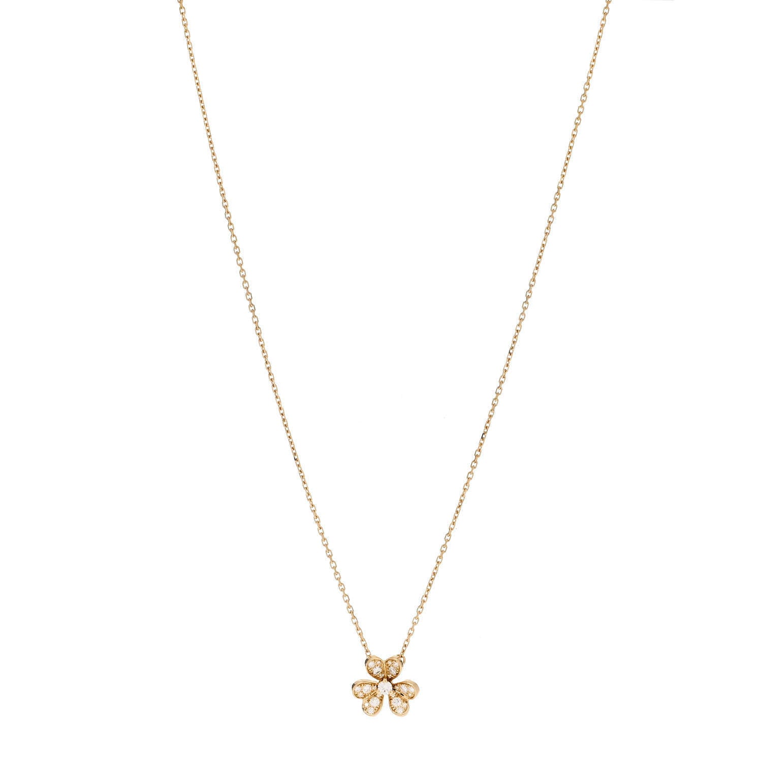 Van Cleef & Arpels 18K Yellow Gold Diamond Mini Frivole Pendant Pave Necklace 1 of 5