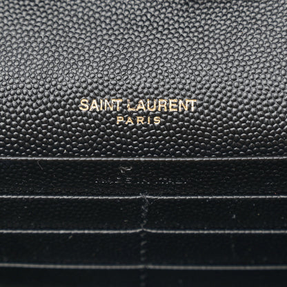 Saint Laurent Grain De Poudre Matelasse Chevron Monogram Chain Wallet Black 6 of 10