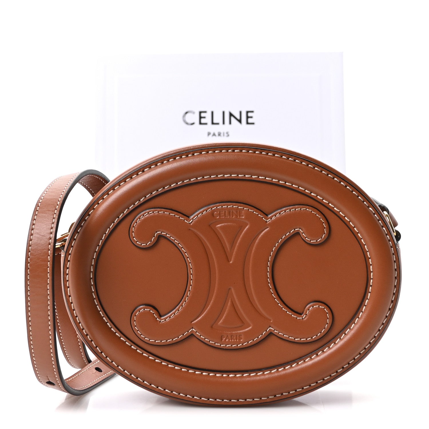 Celine Smooth Calfskin Cuir Small Triomphe Oval Crossbody Purse Tan 10 of 10