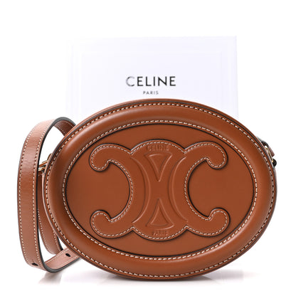 Celine Smooth Calfskin Cuir Small Triomphe Oval Crossbody Purse Tan 10 of 10