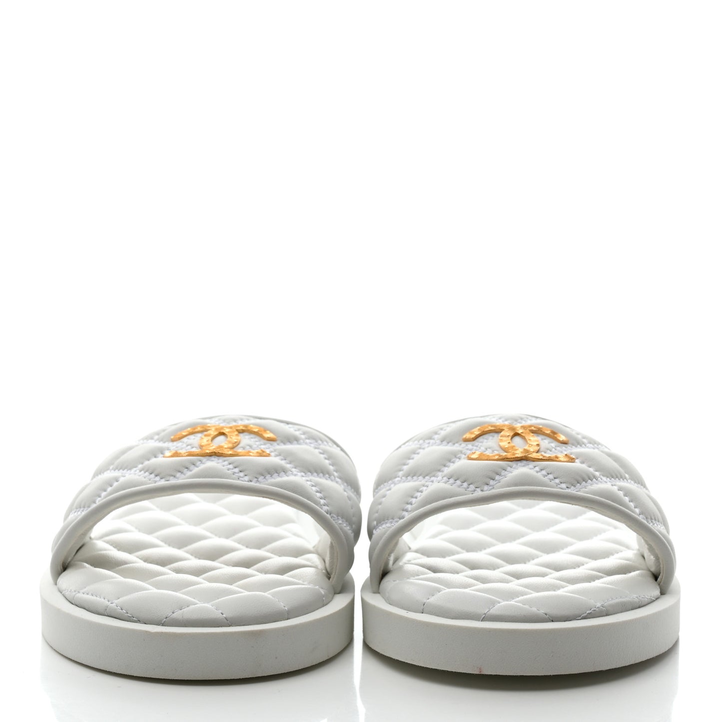 Lambskin Quilted Textured CC Mules Sandals 40 White