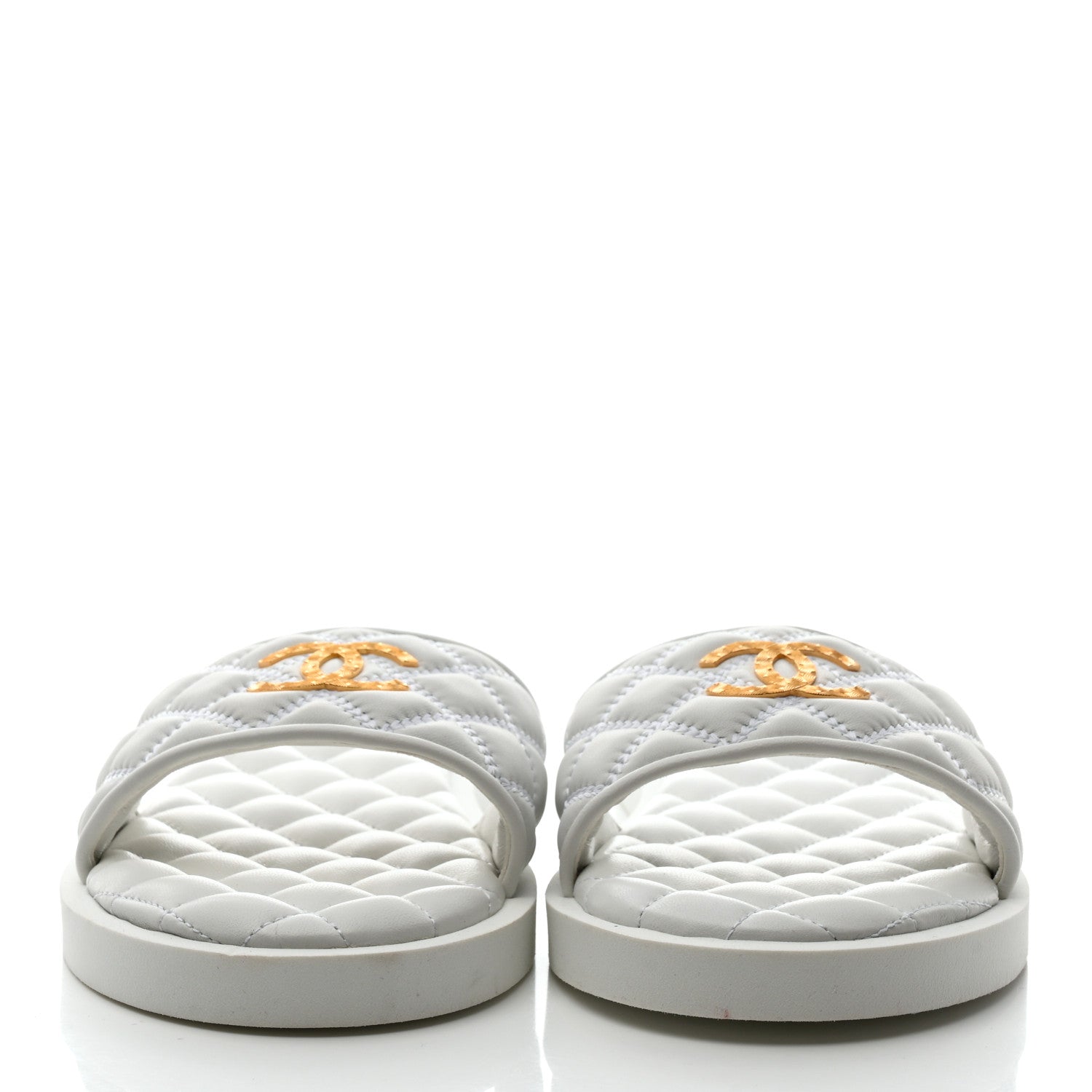 Chanel Lambskin Quilted Textured CC Mules Sandals 40 White 2 of 8
