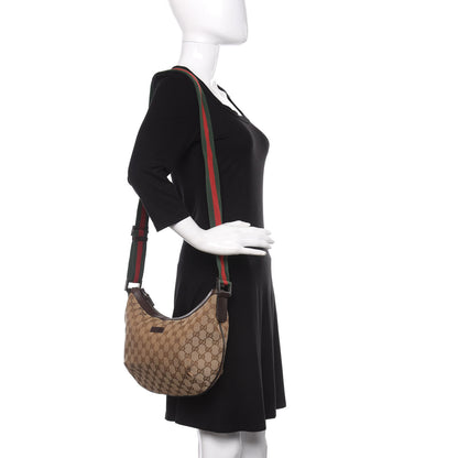 Gucci Monogram Web Medium Half Moon Hobo Dark Brown 2 of 9