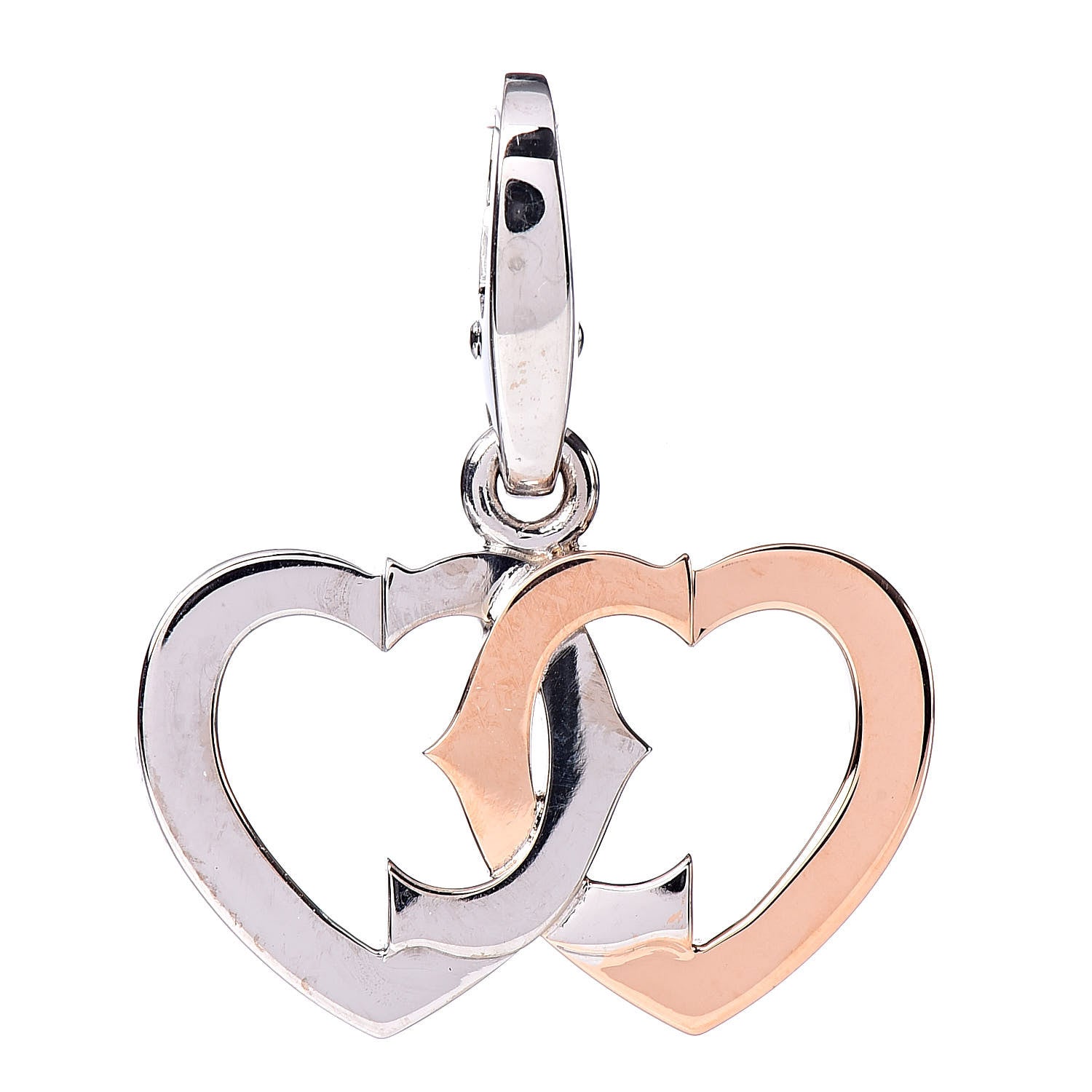 Cartier 18K White Pink Gold Double Heart Charm 1 of 4