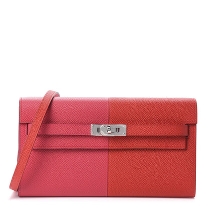 Hermes Epsom Tri-Color Kelly Wallet To Go Rouge De Coeur Rose Extreme Bleu Zanzibar 1 of 10