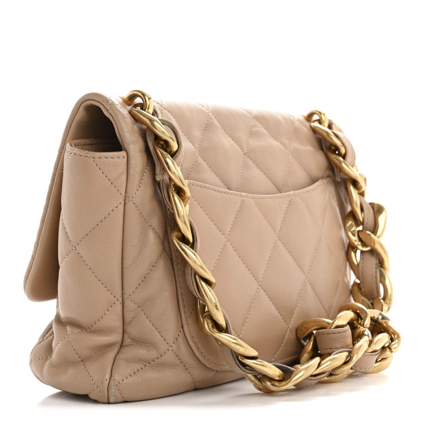 Lambskin Quilted Large CC Funky Town Flap Beige