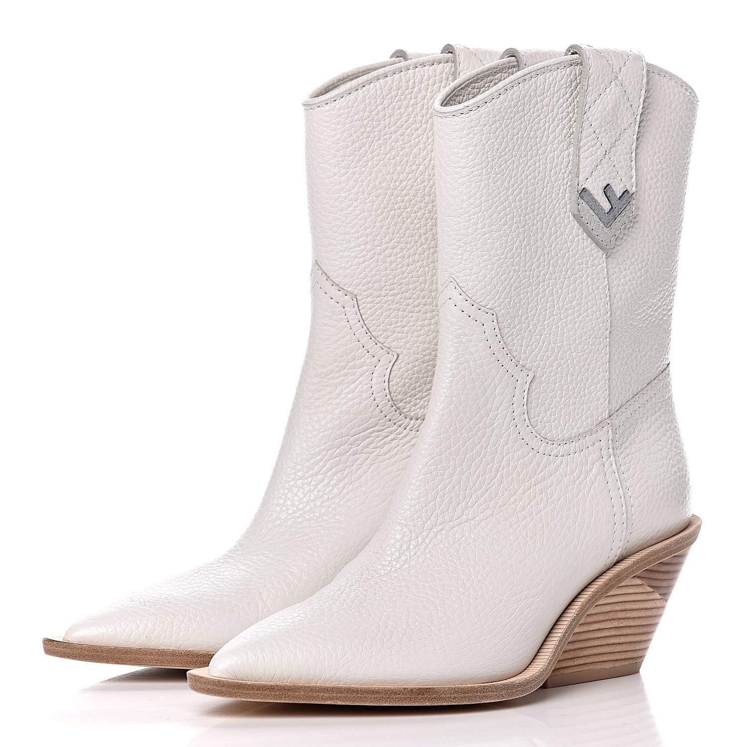 Fendi Grained Calfskin Cutwalk Ankle Boots 36 White 3 of 11