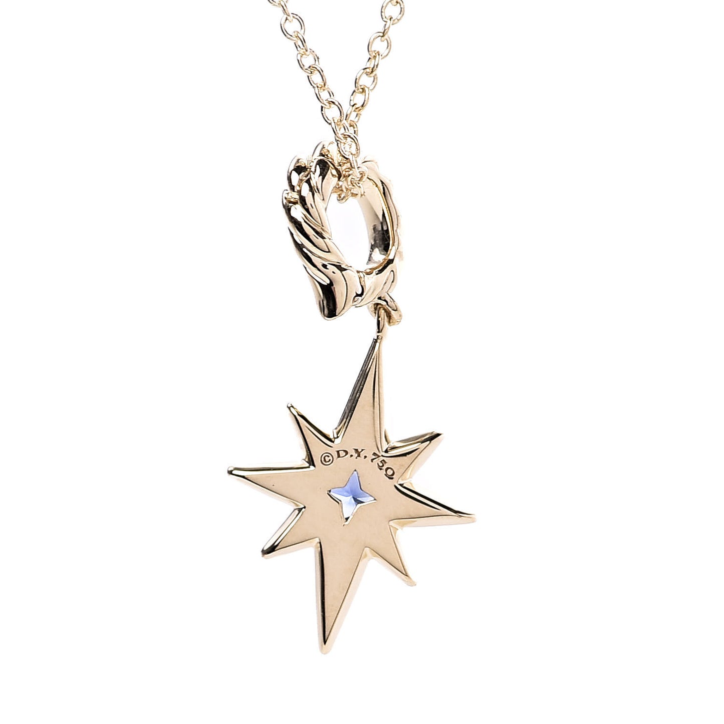18K Yellow Gold Sapphire North Star Birthstone Charm Pendant Necklace