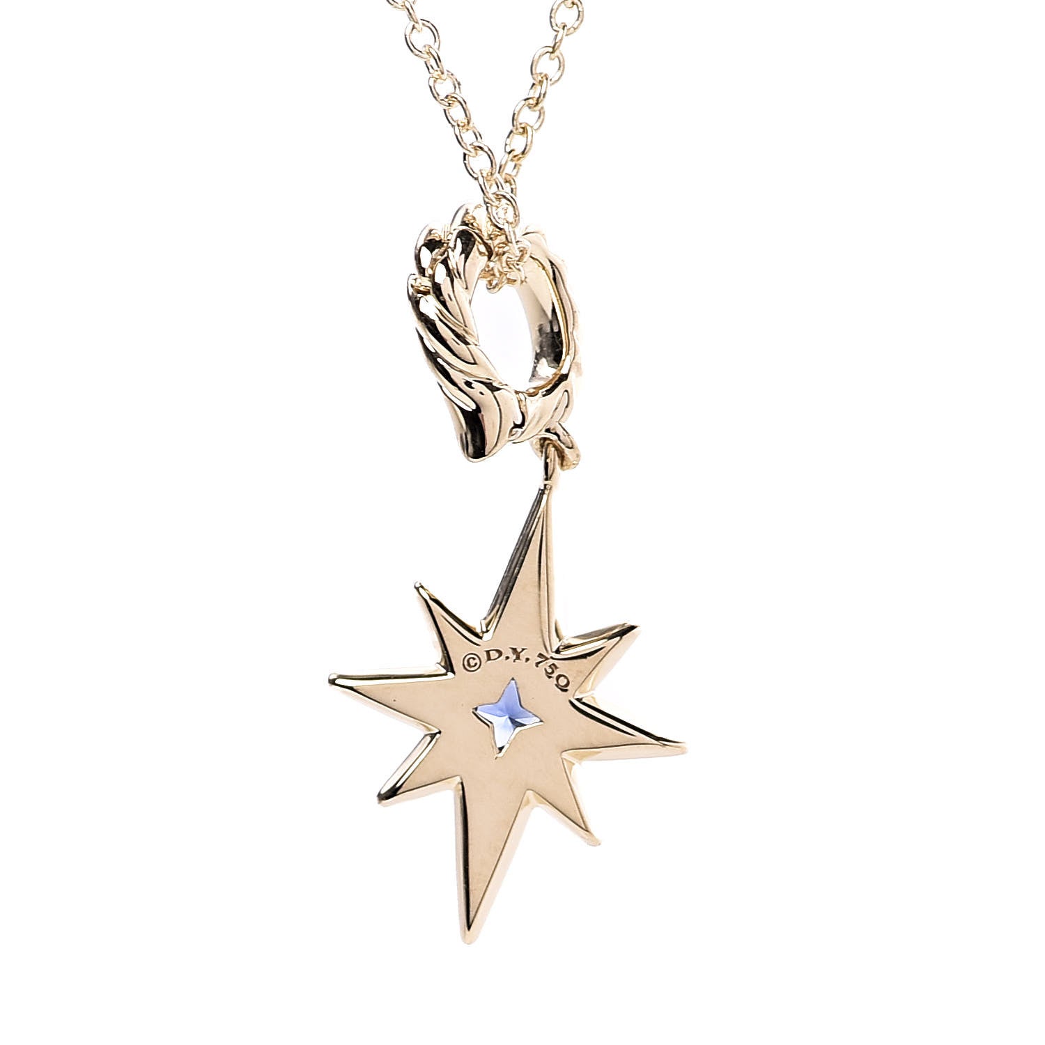 David Yurman 18K Yellow Gold Sapphire North Star Birthstone Charm Pendant Necklace 5 of 7