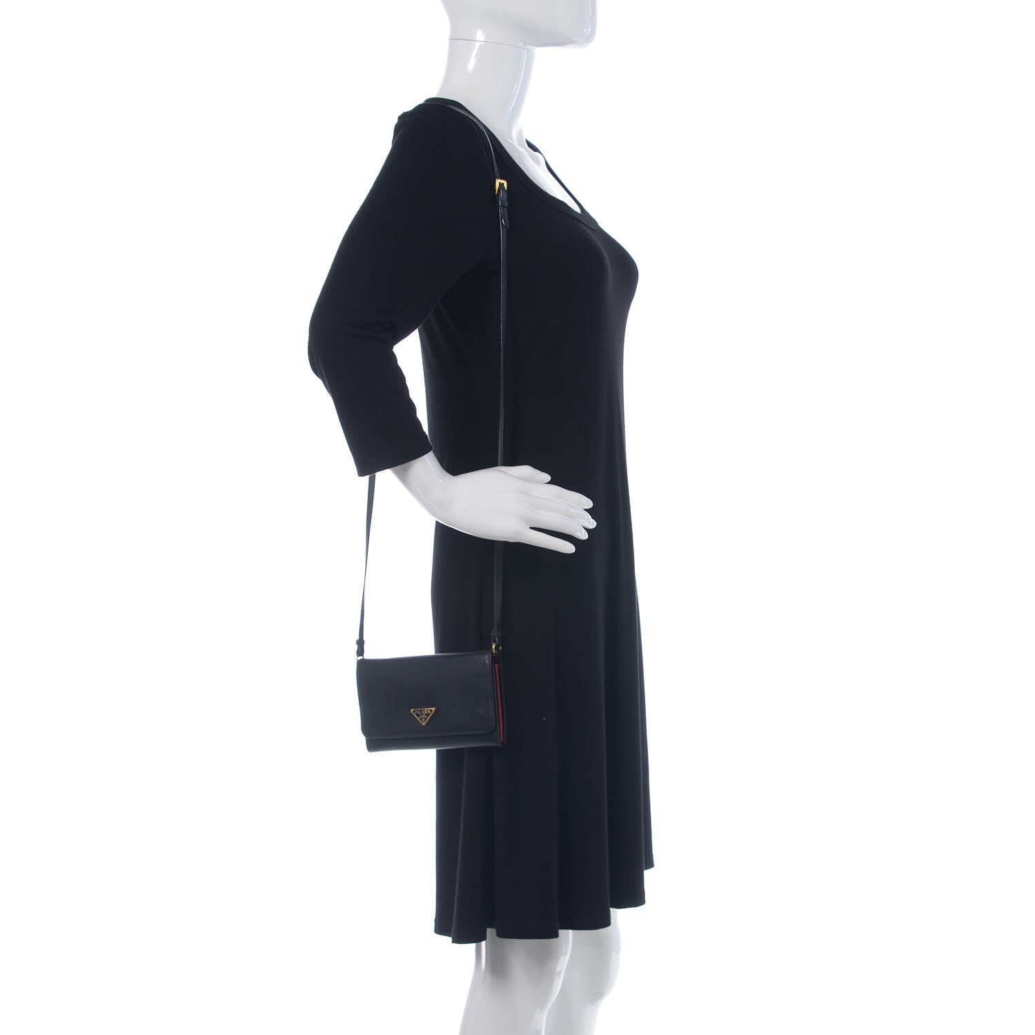 Prada Soft Calf Crossbody Wallet Black Fuoco 2 of 13
