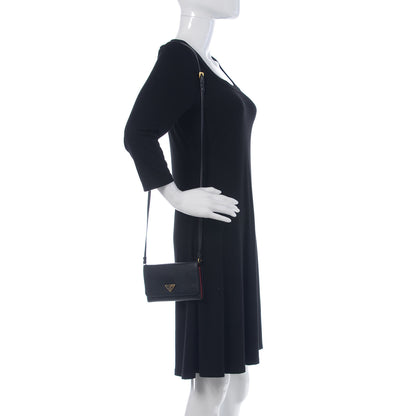 Prada Soft Calf Crossbody Wallet Black Fuoco 2 of 13