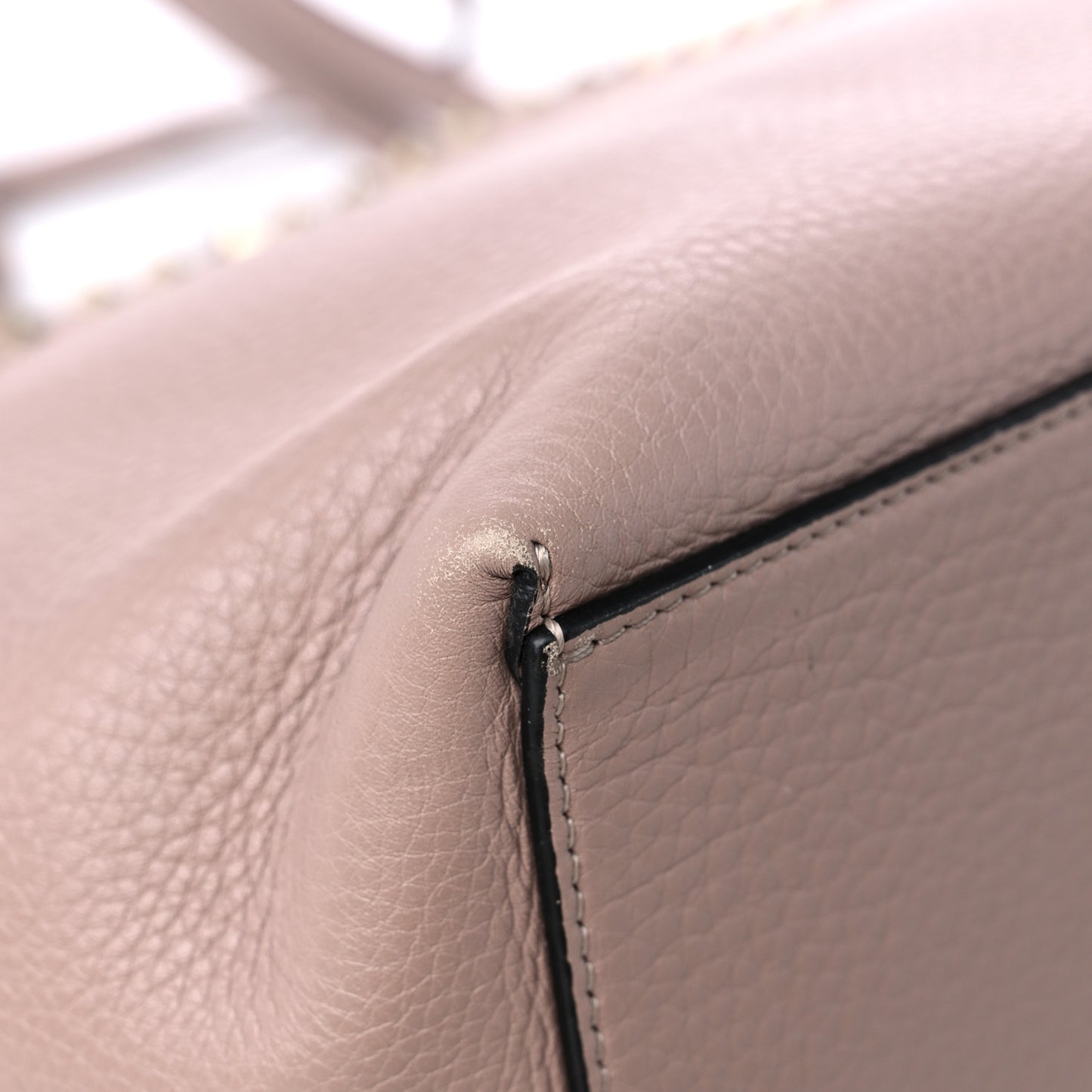 Grained Calfskin Rockstud Shoulder Tote Poudre