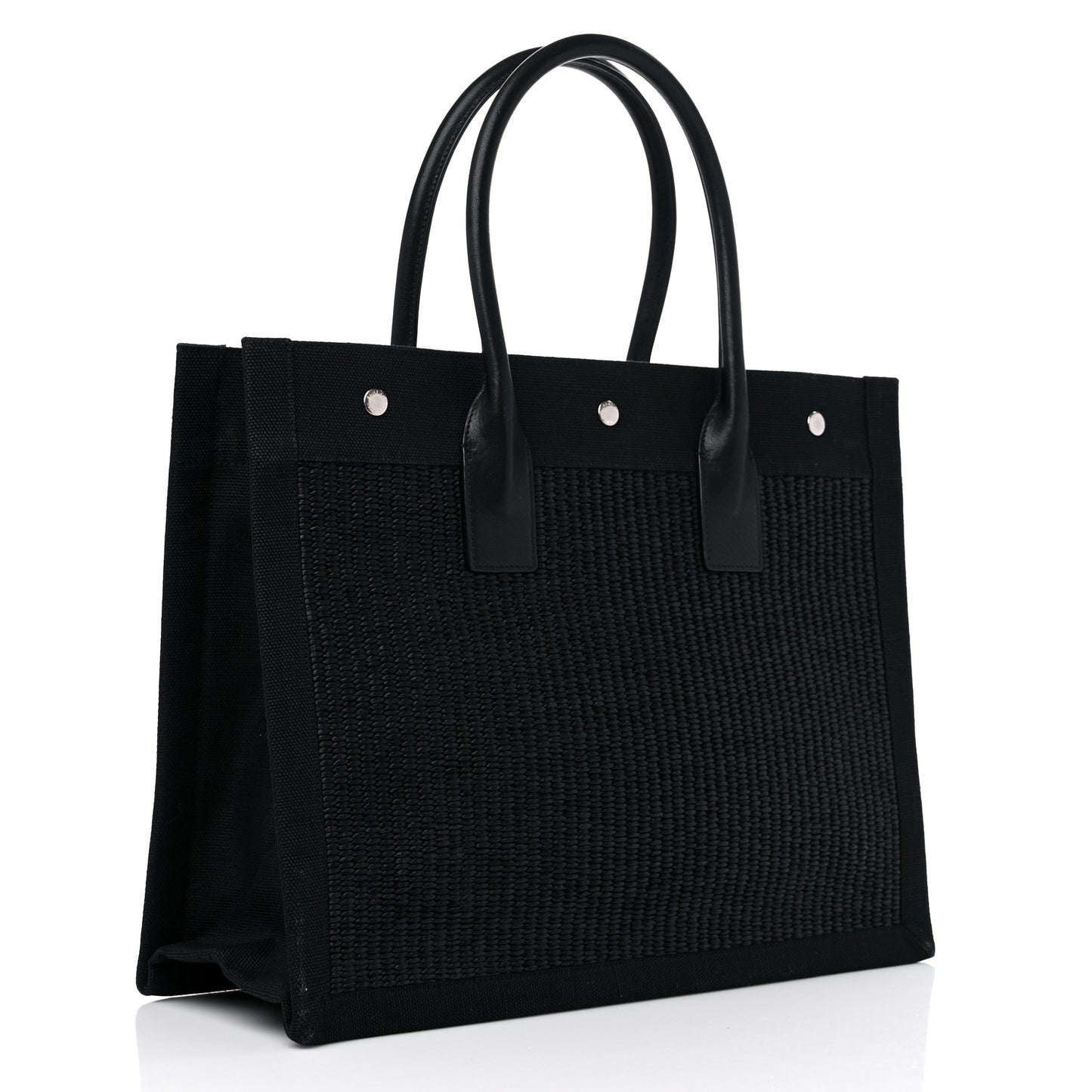 Raffia Linen Calfskin Small Rive Gauche Tote Black