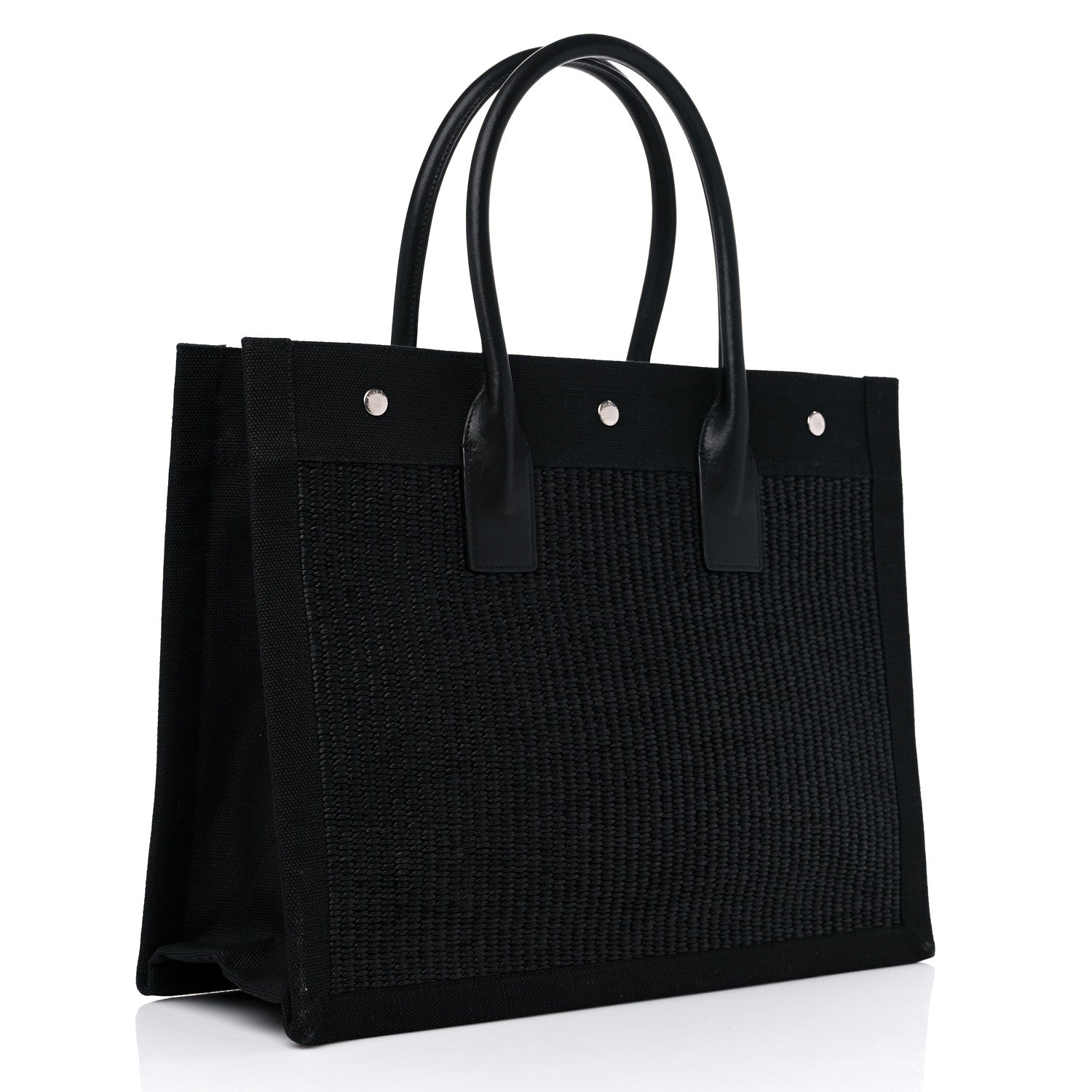 Saint Laurent Raffia Linen Calfskin Small Rive Gauche Tote Black 3 of 9