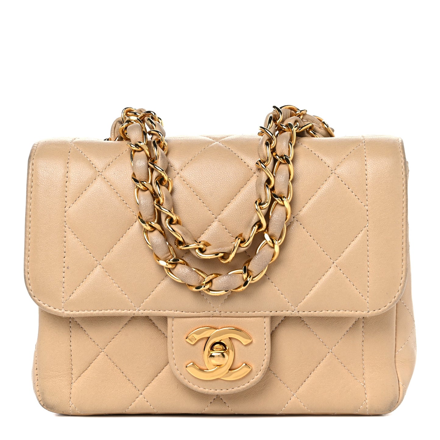 Lambskin Quilted Mini Square Flap Beige