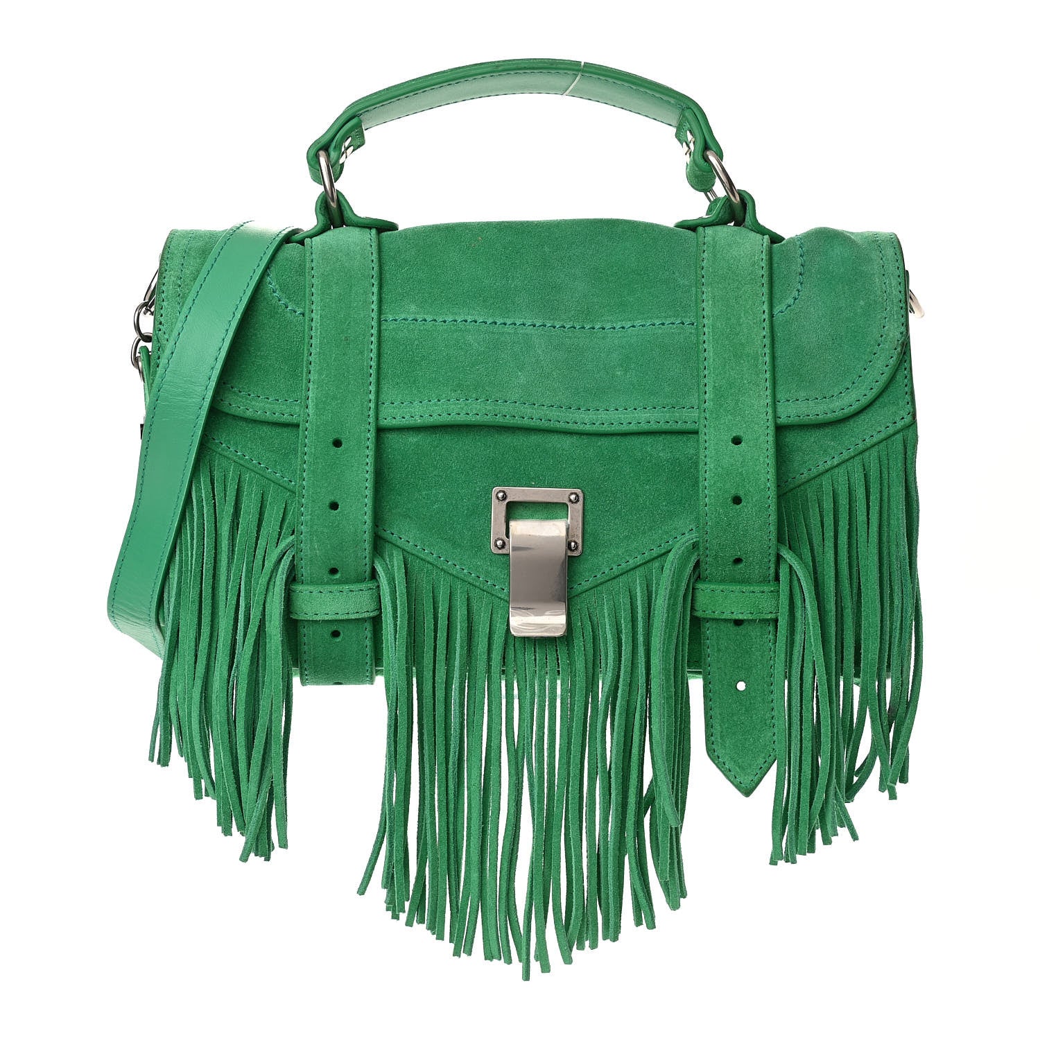 Proenza Schouler Suede Tiny PS1 Fringe Satchel Aloe 1 of 12