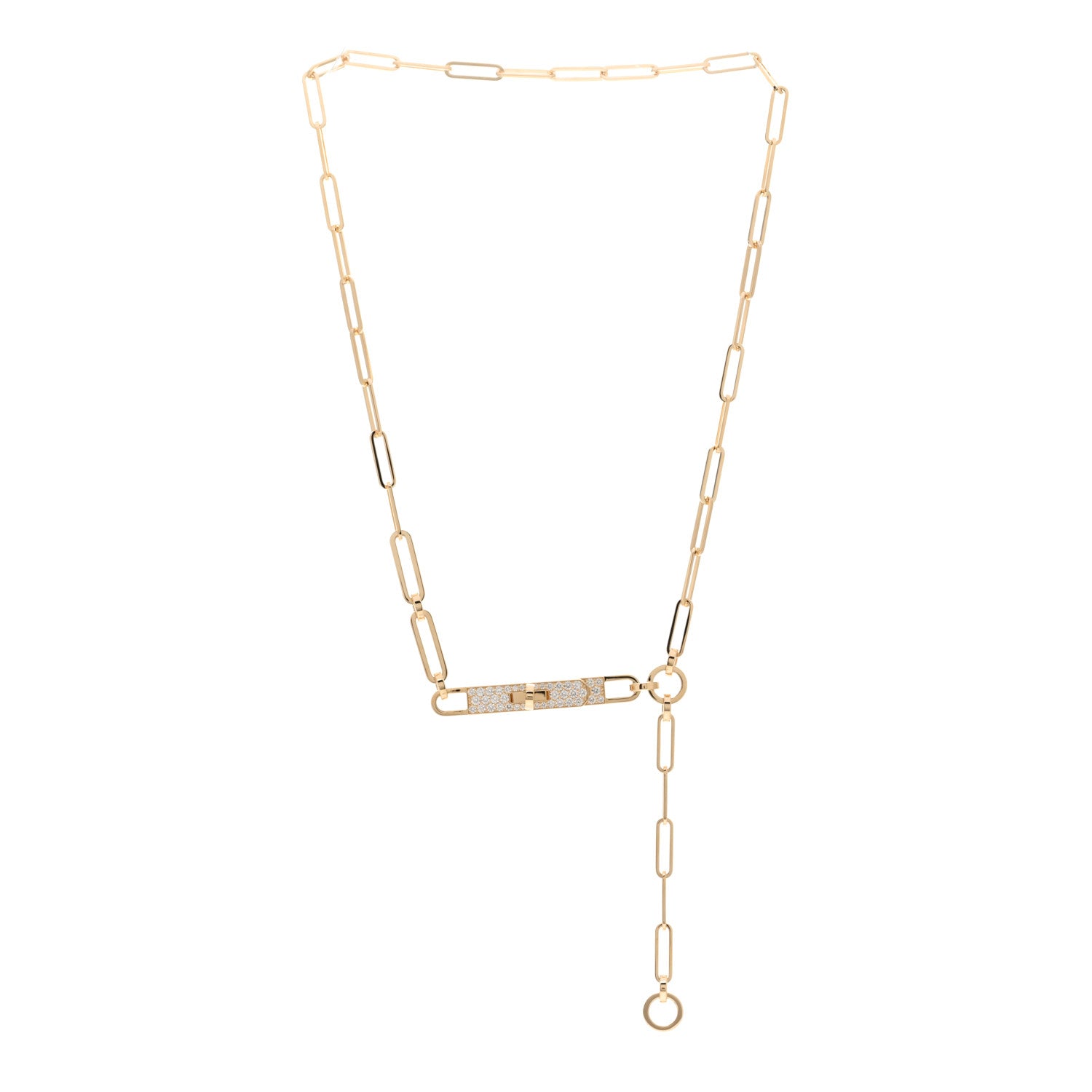 Hermes 18K Yellow Gold Diamond Pave PM Kelly Chaine Lariat Necklace SH 3 of 5