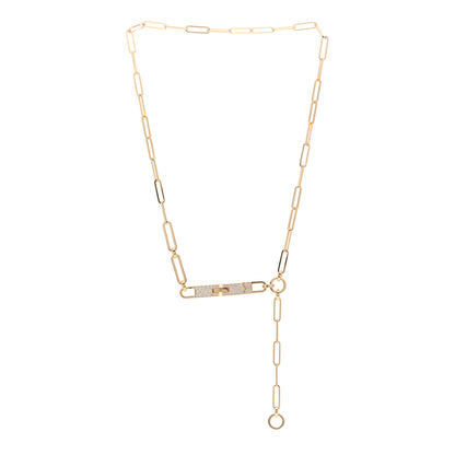 Hermes 18K Yellow Gold Diamond Pave PM Kelly Chaine Lariat Necklace SH 3 of 5