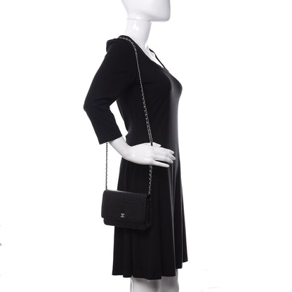 Chanel Caviar Chevron Quilted Wallet On Chain WOC Black 2 of 12