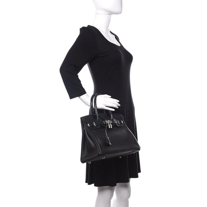 Hermes Taurillon Novillo Shiny Niloticus Crocodile Birkin Touch 30 Black Bleu Marine 2 of 38
