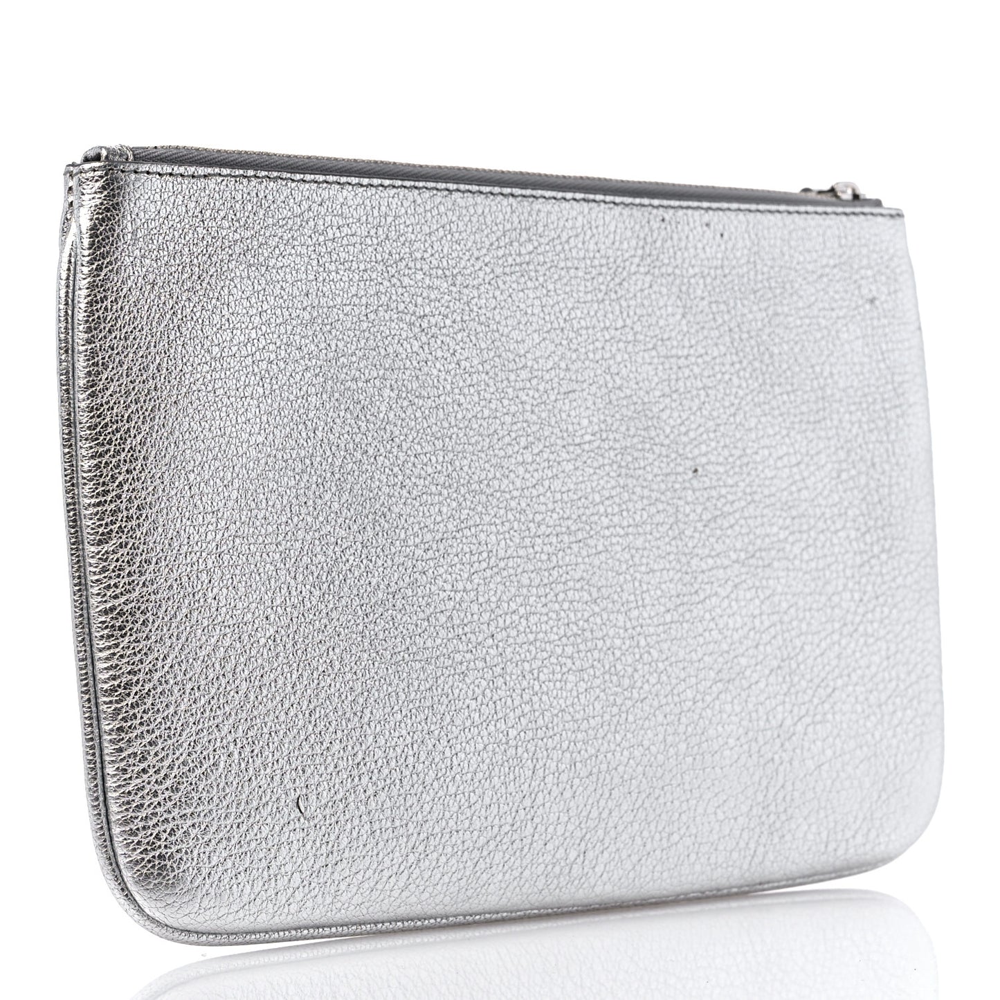 Metallic Goatskin Logo Large Everyday Zip Pouch Argent Black