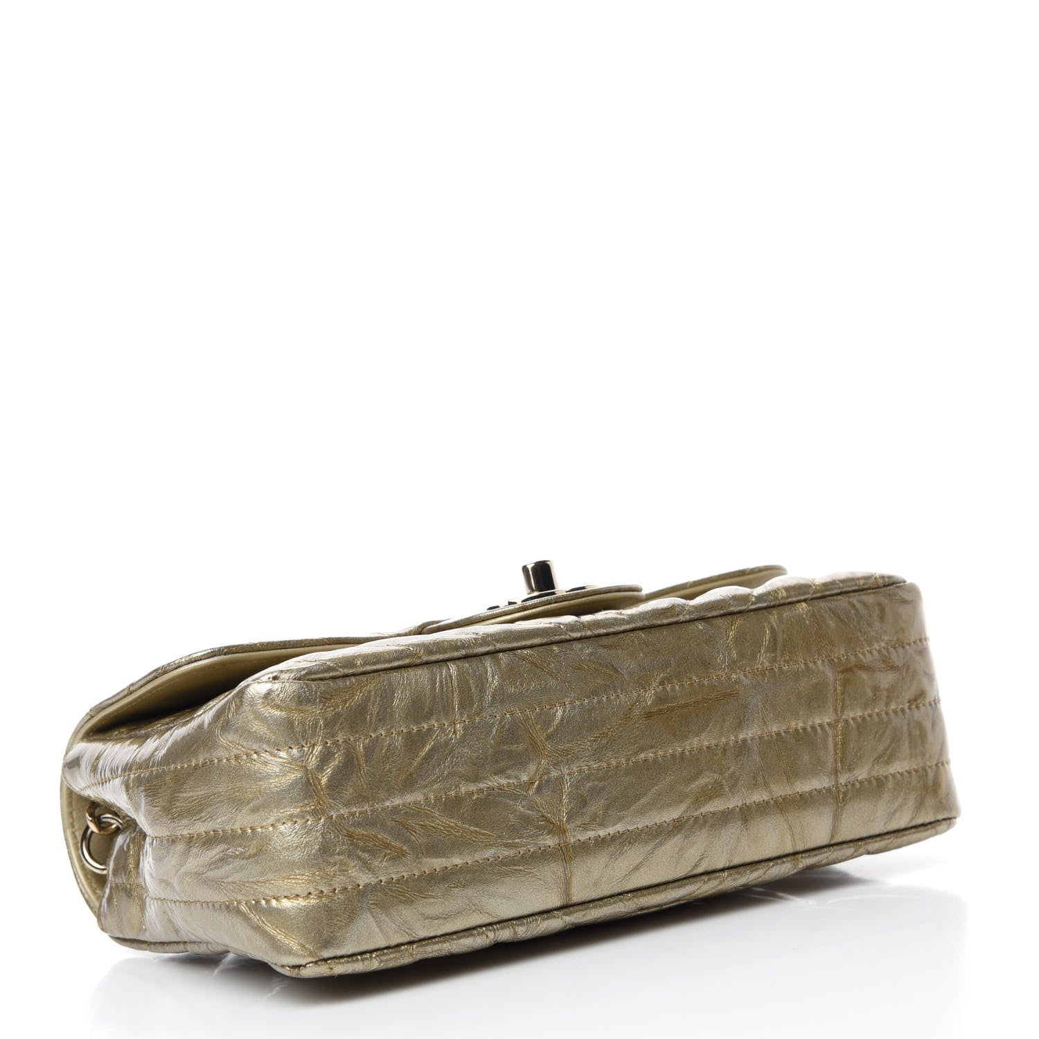 Chanel Patent Metallic Crumpled Calfskin Chevron Quilted Mini Rectangular Flap Gold 4 of 13