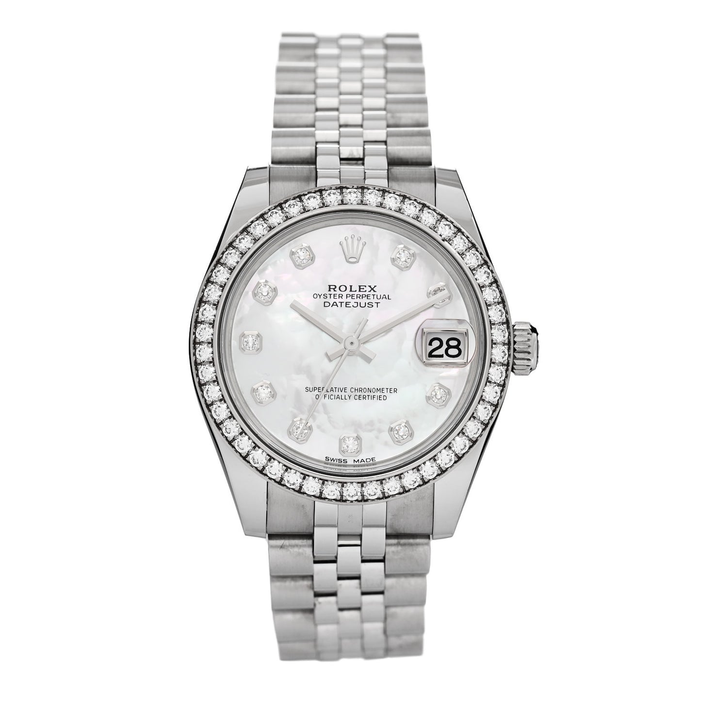 Stainless Steel 18K White Gold Diamond Mother of Pearl 31mm Oyster Perpetual Datejust Watch 178384