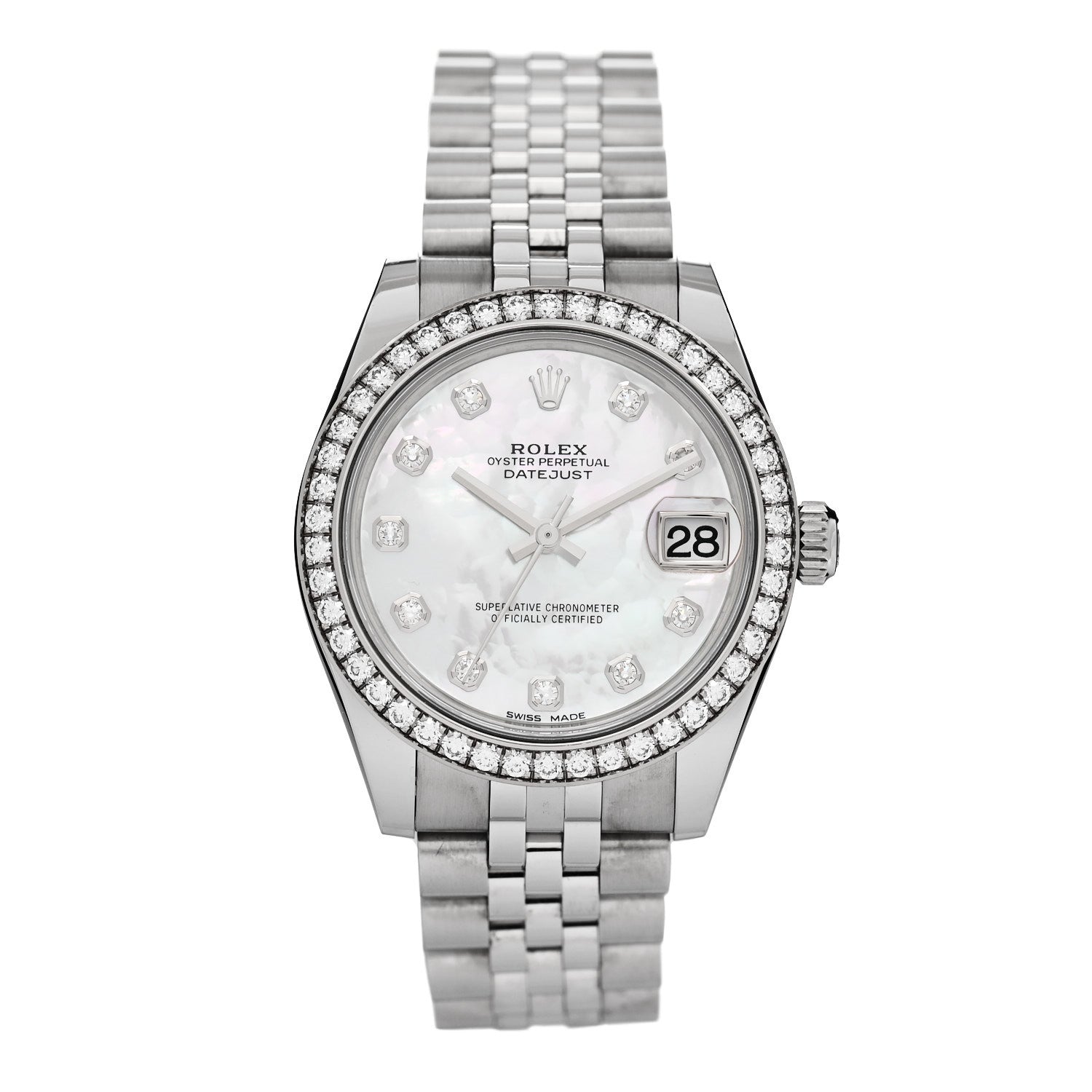 Rolex Stainless Steel 18K White Gold Diamond Mother of Pearl 31mm Oyster Perpetual Datejust Watch 178384 1 of 5