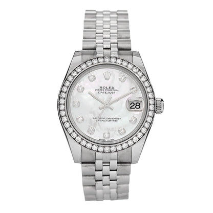 Rolex Stainless Steel 18K White Gold Diamond Mother of Pearl 31mm Oyster Perpetual Datejust Watch 178384 1 of 5