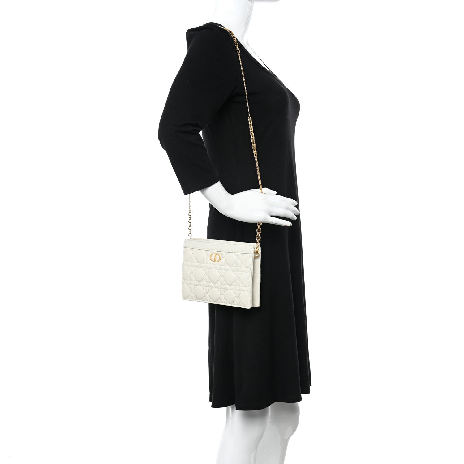 Christian Dior Calfskin Cannage Caro Zipped Pouch With Chain Latte 2 of 12
