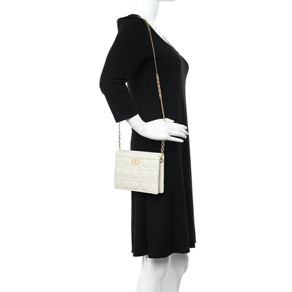 Christian Dior Calfskin Cannage Caro Zipped Pouch With Chain Latte 2 of 12