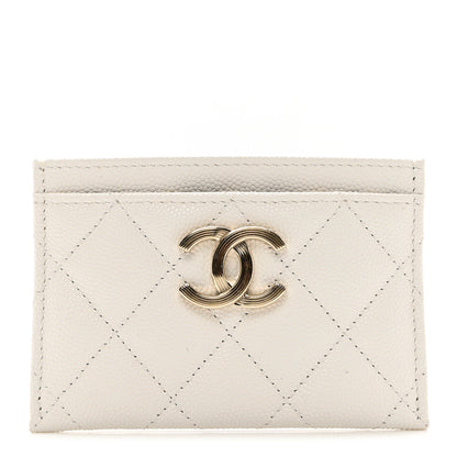 Chanel Caviar Metal Quilted Striated CC Card Holder White 1 of 9