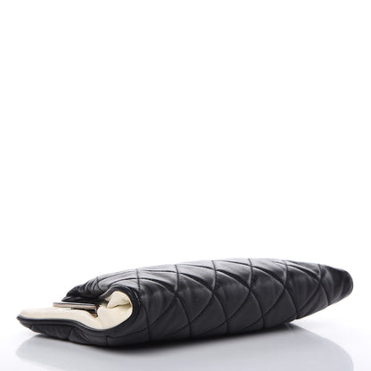 Chanel Lambskin Quilted Pearl Kiss Lock Clutch Black White 3 of 13
