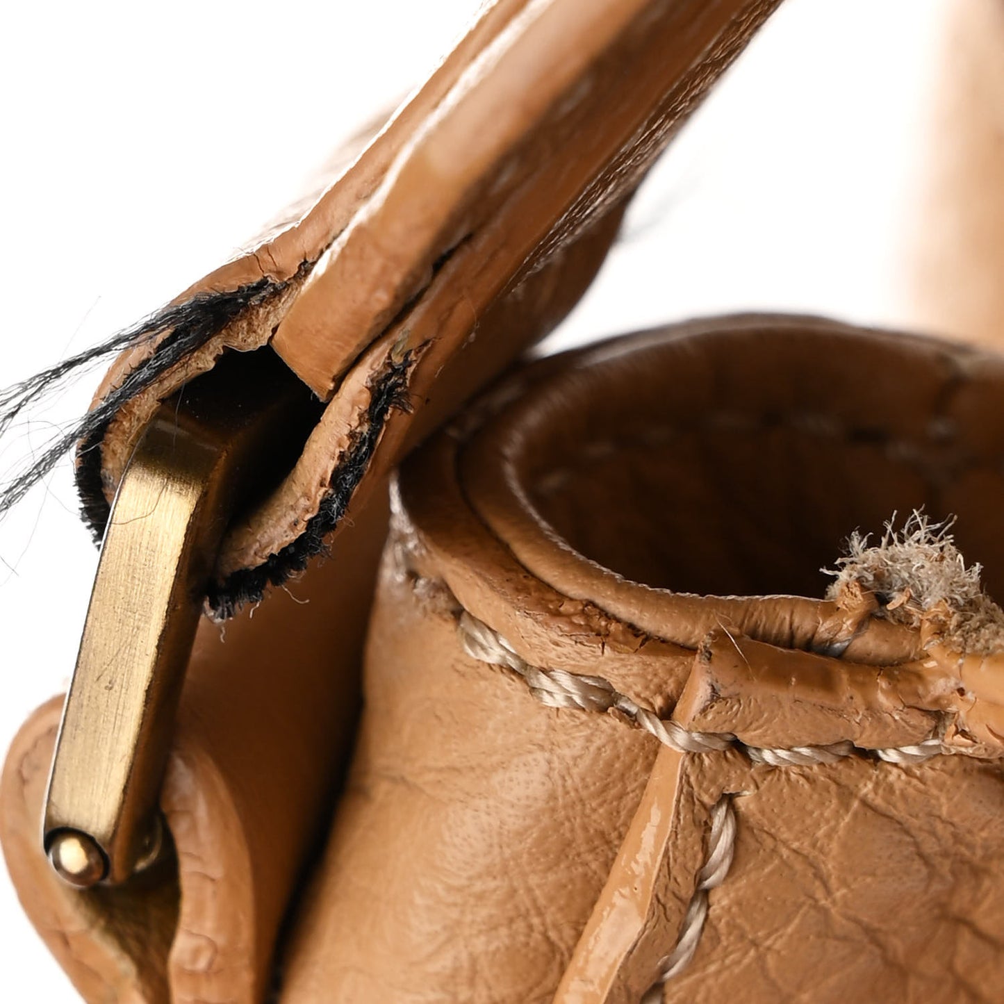 Grained Calfskin Saddle Messenger Bag Beige