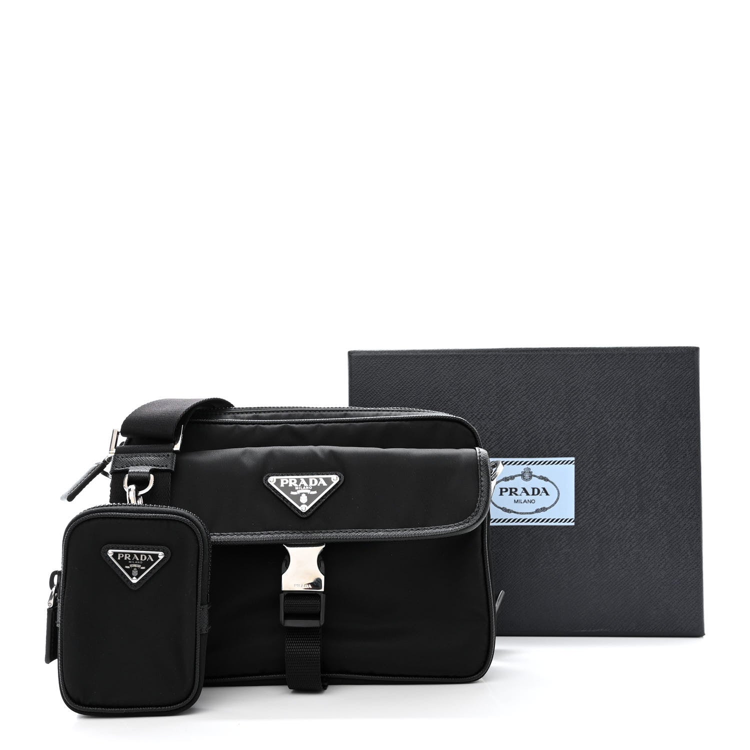 Prada Re-Nylon Saffiano Pocket Single Snap Buckle Shoulder Bag Black 13 of 13