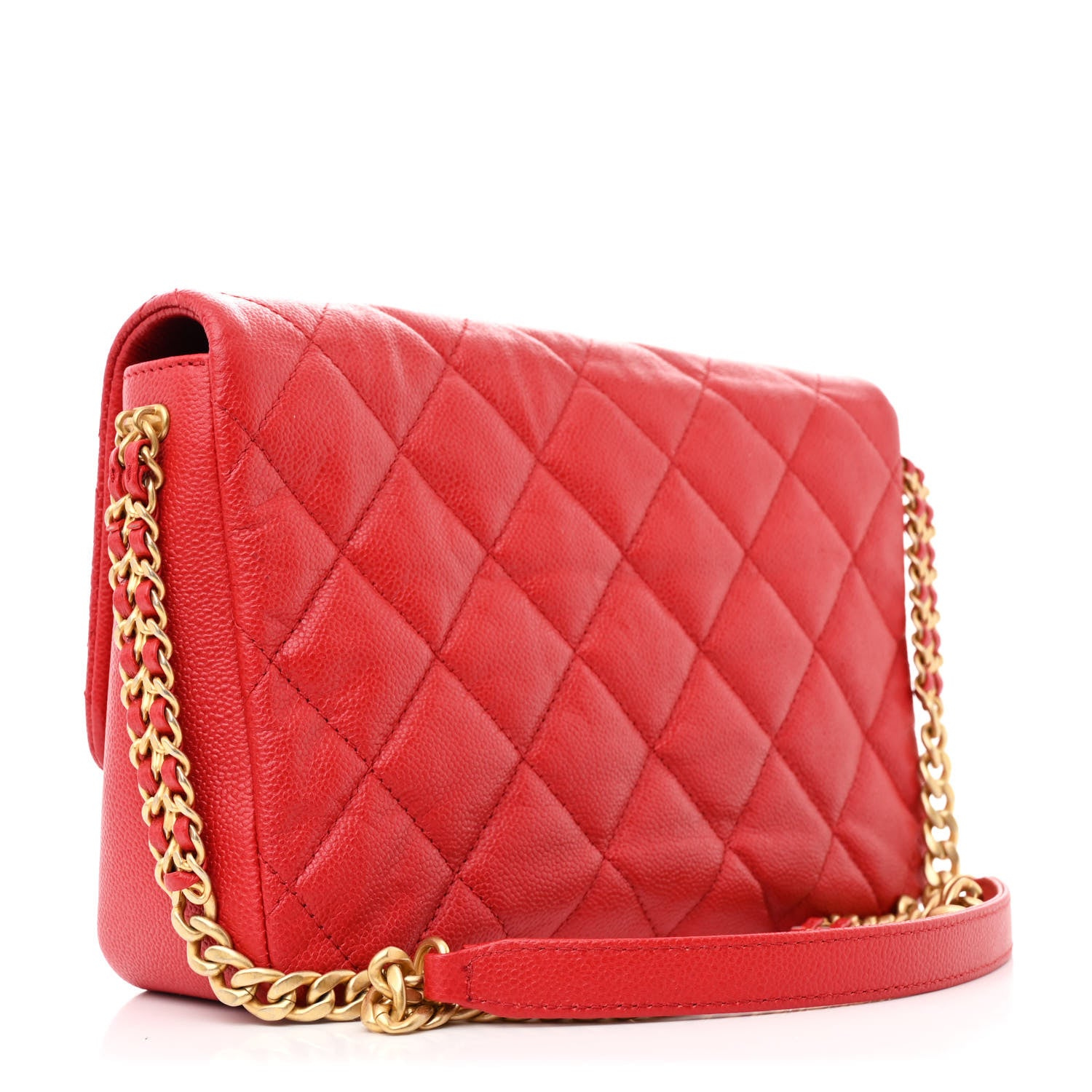Chanel Shiny Caviar Quilted Large Chain Melody Flap Red 2 of 11