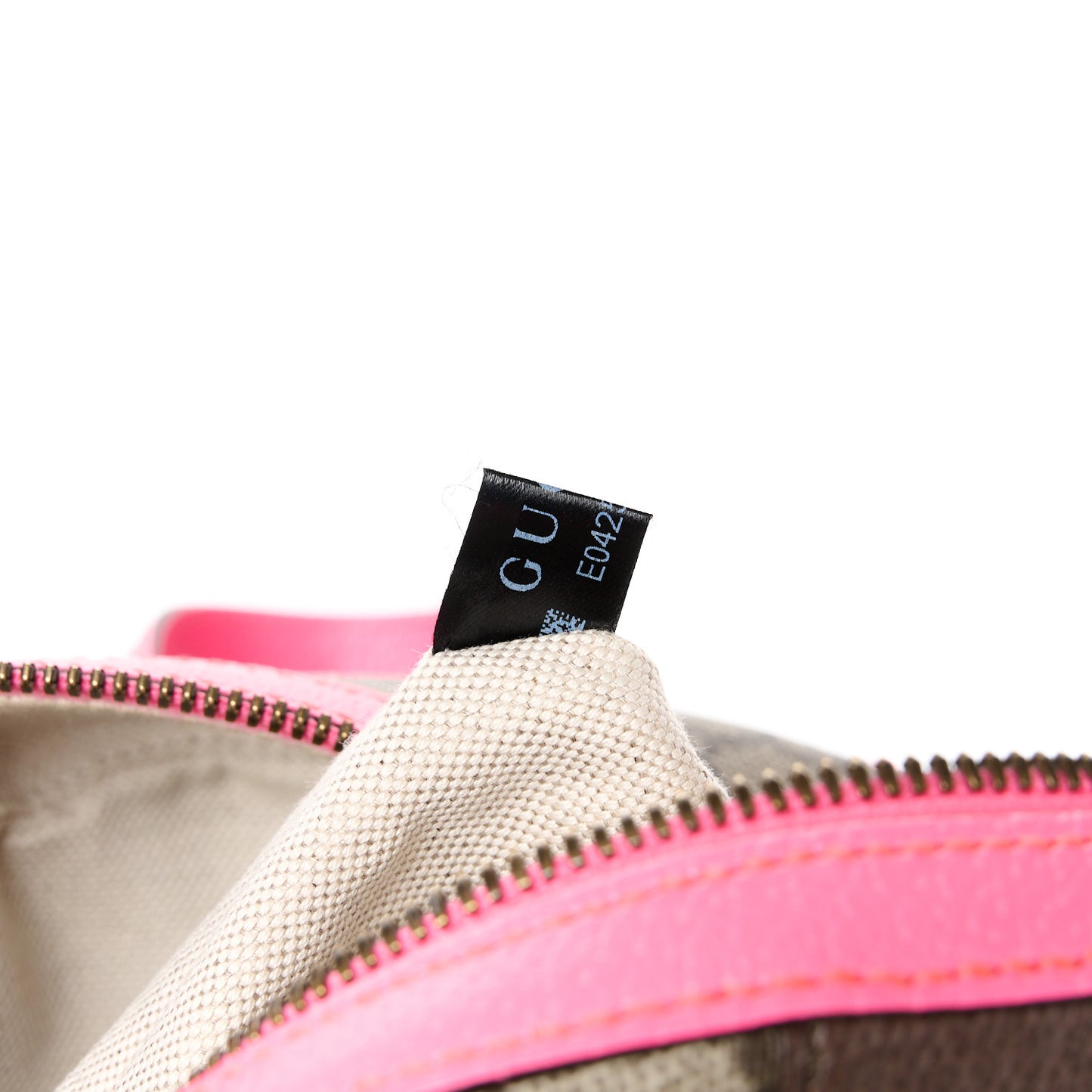 GG Supreme Monogram Textured Dollar Calfskin Web Small Ophidia Day Backpack Beige Ebony Fluorescent Fuchsia