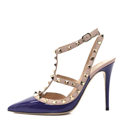 Valentino Garavani Patent Nappa Rockstud Ankle Strap 100mm Pumps 38 Purple Poudre 1 of 9