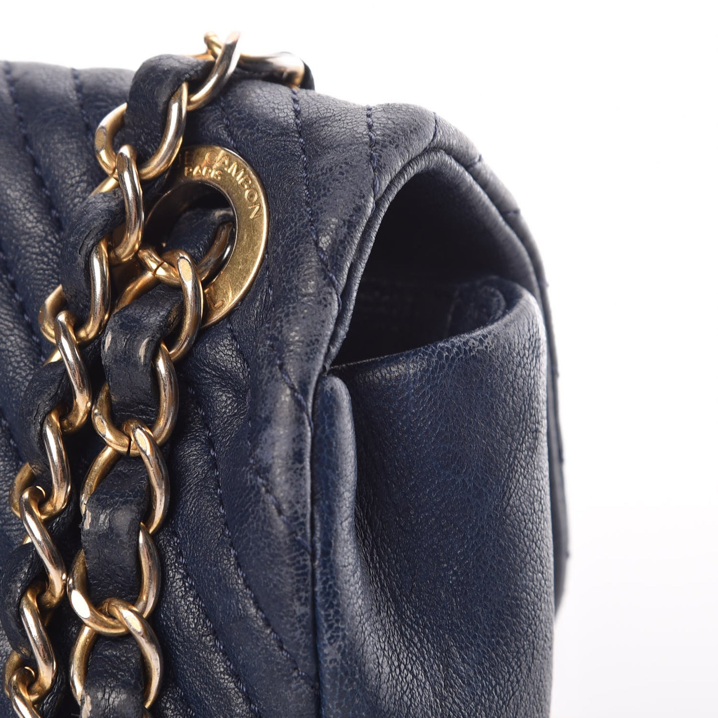 Calfskin Surpique Chevron Small Flap Navy