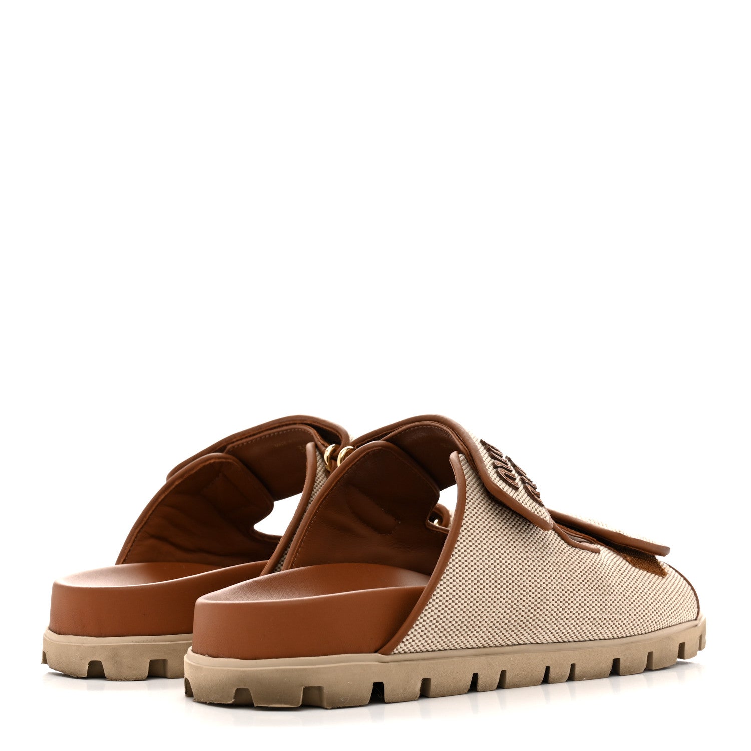 Miu Miu Canvas Logo Slide Sandals 38 Beige Brandy 5 of 10