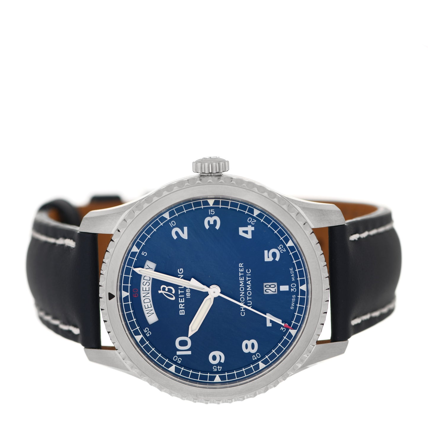 Stainless Steel Calfskin 41mm Navitimer 8 Chronograph Automatic Watch Blue A45330