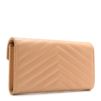 Saint Laurent Grain De Poudre Matelasse Chevron Monogram Flap Wallet Cork 3 of 9